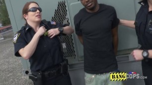 Interracial TV show exposed horny cops chasing black guy to fuck them hard in a threesome.