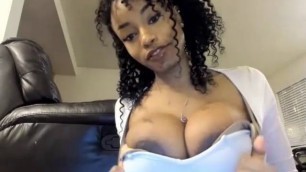 Ebony with skinny body and huge tits