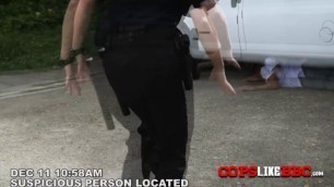 Foursome with three horny cops that arrest black dude at the hood to fuck them in an interracial sex