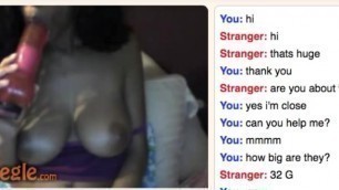 Horny Ebony Omegle Girl Plays with Boobs for Cum