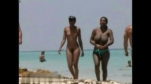 Big natural tits ebony on beach