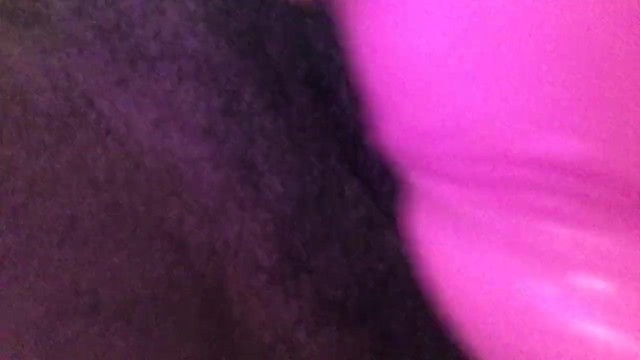 Pink dildo streches chocolate pussy