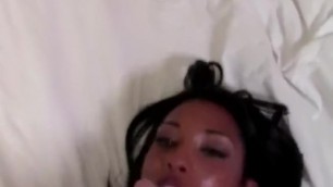 Sexy ebony black girl fucks a white dick doggy and gets jizz on her face
