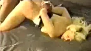 Vintage cute blonde slut takes BBC bull facial bondage teabag, low def vid