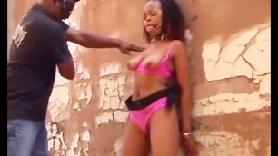 Black girl with sexy tits and butt gets humiliated before sucking with dick