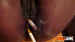 Hot black lesbian SMOKING WITH PUSSY&excl;