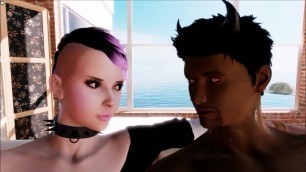 Cute Goth Emo Punk Rocker Babe In 3D Game Fucks Interracial BBC!