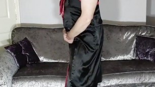 Sexy crossdresser red and black satin dress