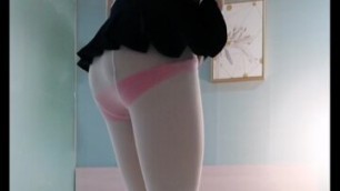 Kigurumi white stockings uniform schoolgril becomes black nylon slut