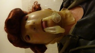 masked red wig perv latex bessy condom und rubber boot lick  anal riding  black dildo