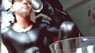 KinkyChrisX - Piss drinking and cumming in black rubber and socks WITH CUMSHOT