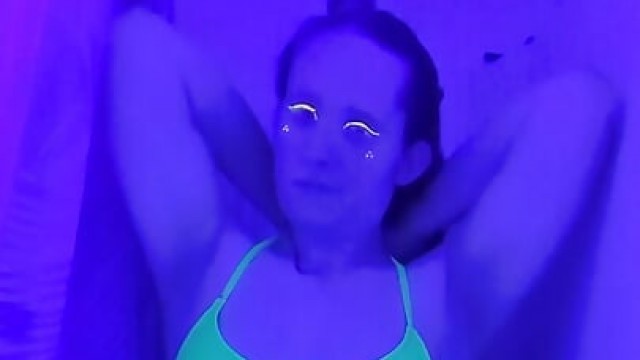 Cute Bikini Trans Girl Strips, Showers and Plays by Black Light