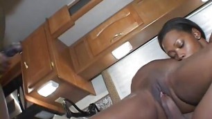 Black on black hot foursome fuck in the kitchen