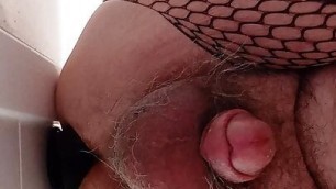 Black fishnet bodystocking and my new black anal dildo