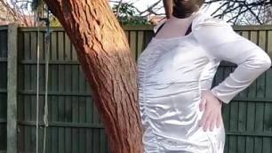 Uk tv slut Nottstvslut white satin black stockings and lingerie outdoor latex hood